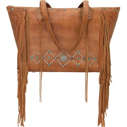 AMERICAN WEST Canyon Creek Zip-Top Fringe Tote - Tan