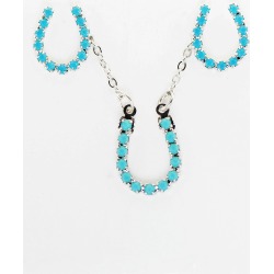 Western Edge Imitation Stones Horseshoe Earrings and Necklace Set