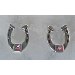 Finishing Touch Horseshoe with  Pink Stone Post Earrings