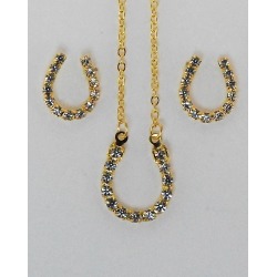 Western Edge Crystal Rhinestone Horseshoe Earrings And Necklace Set