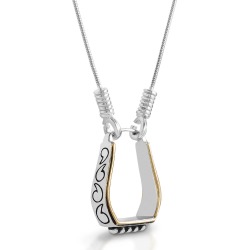 Kelly Herd Two Tone Engraved Western Stirrup Necklace - Sterling Silver