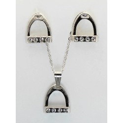 Western Edge Crystal Accent Stirrup Gold Plated Earrings And Necklace Set