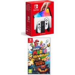Nintendo Switch - White (OLED Model) + Super Mario 3D World for Switch