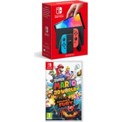 Nintendo Switch - Neon (OLED Model) + Super Mario 3D World for Switch
