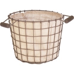 Rustic Woven Wire Bushel Basket With Burlap Liner