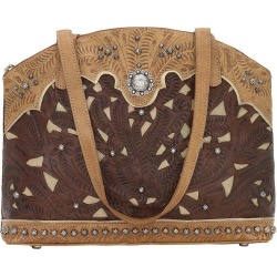 American West Annies Secret Zip Top Scalloped Half Moon Secret Pocket Tote