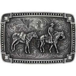 Montana Silversmiths Bead Edge Antique Tied Corners Pack Horse Attitude Buckle
