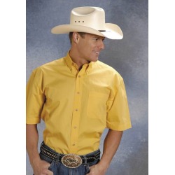 Roper Mens Solid Poplin Short Sleeve Variegated Button Shirt -Yellow found on Bargain Bro Philippines from horseloverz.com for $29.19