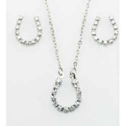 Western Edge Crystal Rhinestone Horseshoe Earrings And Necklace Set