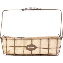 Rustic Narrow Herb Woven Wire Basket Burlap Liner
