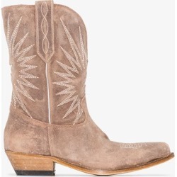 Golden Goose Beige Wish Star cowboy boots