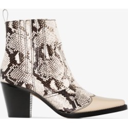 Ganni neutral lovina 70 snake print leather cowboy boots