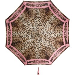 Moschino logo leopard print umbrella - NEUTRALS