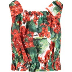 Dolce & Gabbana White Girl Top With Red Geranimus