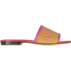 Emilio Pucci Raffia & Leather Slipper W/embroidered Logo