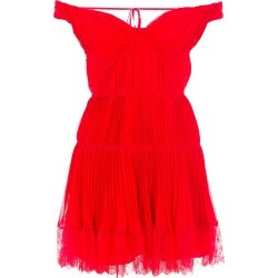 Self Portrait Off Shoulder Pleated Chiffon Mini Dress