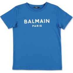 Balmain T-shirt Blu Elettrico In Jersey Di Cotone