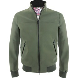Solid Military Green Mid Season Jacket With Red And White Tartan Print Lining