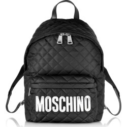 Moschino Black Quilted Nylon Medium Backpack W/silver Logo