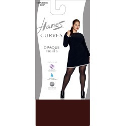 Hanes Curves Control Top Opaque Tights Deep Mahogany 1X/2X Women's