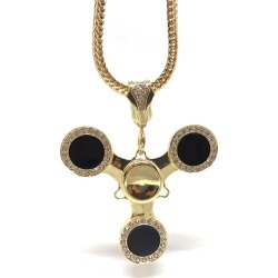 Gold Plated and Black Iced Out Fidget Spinner Necklace