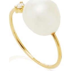 Mizuki Large Open Pearl & Diamond Ring