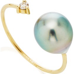 Mizuki Large Open Tahitian Pearl & Diamond Ring