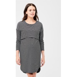 Ripe Maternity Long Sleeve Nursing Nightie Black White