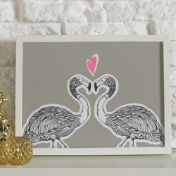 Flamingos In Love Screen Printed Wall Art