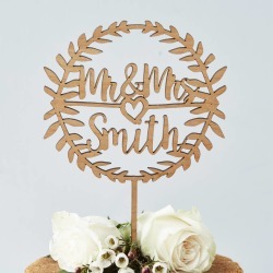 Personalised Laurel Wooden Wedding Cake Topper