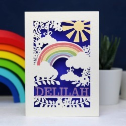 Personalised Papercut Rainbow Card