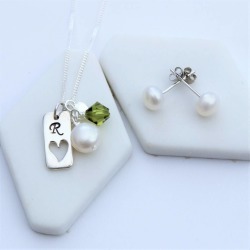 Birthstone And Tag Charm Necklace Set