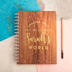 Personalised Gold Ideas Walnut Notebook