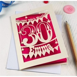 Personalised Papercut 30th Birthday Card