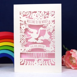 Personalised Floral New Baby Papercut Card