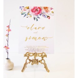 Watercolour Floral Gold Foil Personalised Wedding Sign