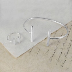 Adjustable Sterling Silver Bar Bangle And Ring Set