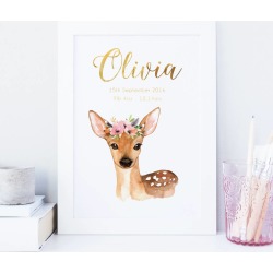Personalised Boho Deer Gold Foil Nursery Print