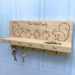 Personalised Squirrel Family Oak Key Holder