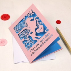 Personalised Papercut Unicorn Valentine's Card
