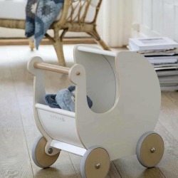 White Wooden Dolls Pram