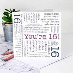 16th Birthday Card 'You're 16!' Quotes