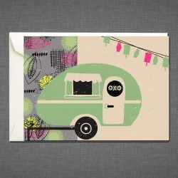 Bunting Caravan Greetings Card