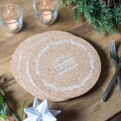 Four Personalised Christmas Wreath Cork Placemats