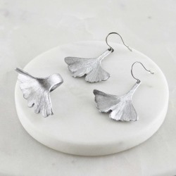 Silver Fan Earrings And Ring Set