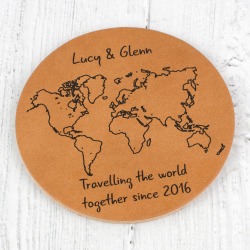 World Map Personalised Leather Coaster