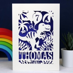 Personalised Papercut Dinosaur Birthday Card