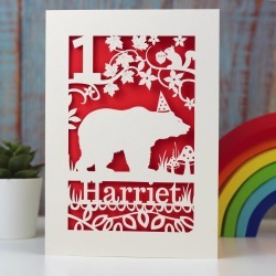 Personalised Papercut Bear Birthday Card
