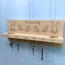 Personalised Rabbit Family Oak Key Holder