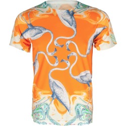 Unisex Orange Flamingo Printed T Shirt Tee
